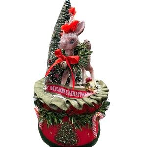Festive Vintage Inspired Christmas Assemblage Deer Decoration